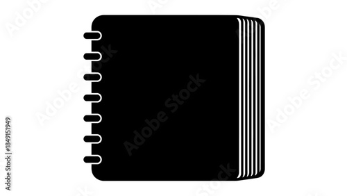 Minimalist Icon of a Black Book with Spiral Binding and Page Folds Illustration