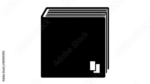 Minimalist Black and White Illustration of a Closed Book with Pages Visible from Top View