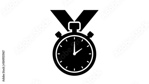 Minimalist black and white stopwatch symbol with a V-shaped design element