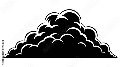 Stylized black and white illustration of a fluffy cloud formation with bold outline emphasizing