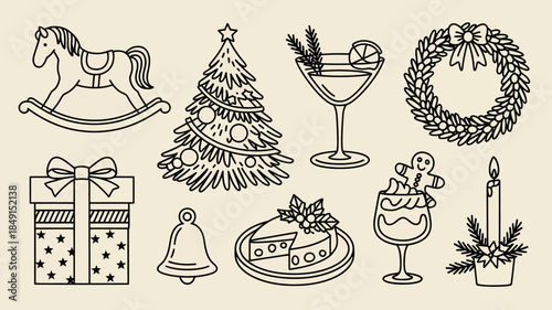 Festive Holiday Illustrations Featuring Christmas Decorations and Treats