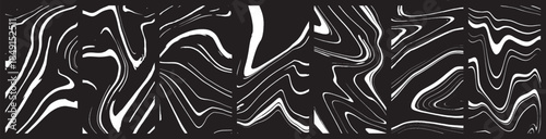Abstract black and white wavy line patterns with flowing liquid and marble forms. Ideal for modern backgrounds, posters, editorial layouts, and creative graphic design.