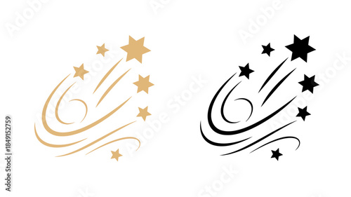 Golden and Black Shooting Star Illustrations with Stars