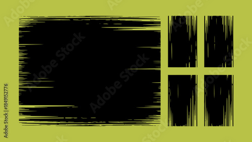 Abstract Black and Yellow Glitch Art with Four Panels