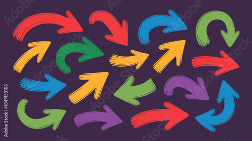 Vibrant Hand-Drawn Arrows in Various Directions and Colors