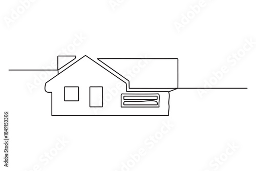Minimalist home exterior illustrated using continuous line art