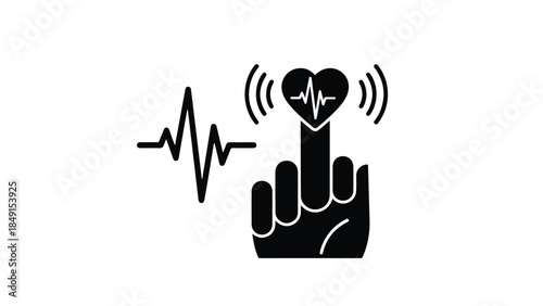 Medical healthcare concept with hand and heart rate line, symbolizing life and wellness in a simple modern illustration