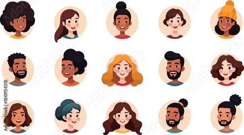set of cartoon woman faces vector avatars icons illustrations