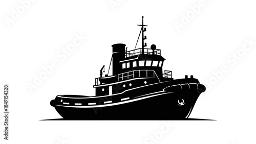 Silhouette of a historic cargo ship navigating calm waters in monochrome style