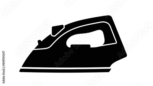 Minimalist Black and White Illustration of an Iron for Household Use