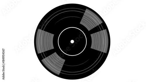 Abstract black and gray vinyl record with dynamic shading and textured surface design