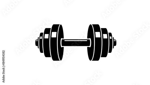 Minimalist black and white illustration of a dumbbell emphasizing strength and fitness training