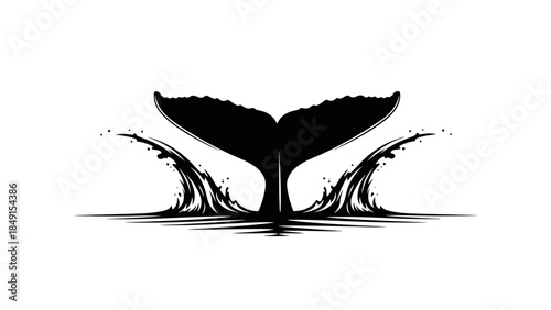 Abstract whale tail silhouette with dynamic splashes symbolizing oceanic motion
