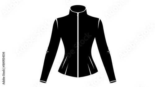 Minimalist Line Art Illustration of a Stylish Black and White Women's Jacket with High Collar and
