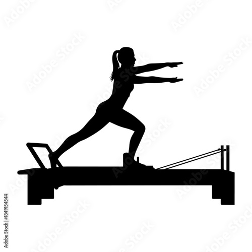 Silhouette of Fitness Instructor Performing Pilates Reformer Exercise.