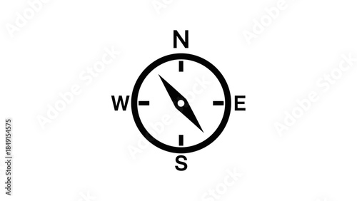 Minimalist black and white compass rose indicating cardinal directions for navigation