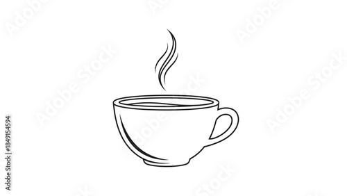 Minimalist Line Art of a steaming coffee cup emphasizing simplicity and elegance