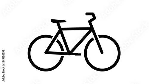 Minimalist black and white line drawing of a bicycle on a white background perfect for icons or