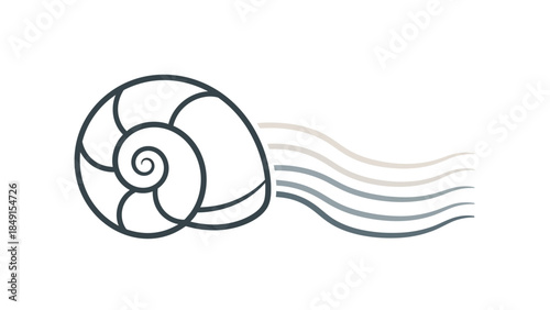 Stylized minimalist spiral shell with flowing lines representing wind or water movement visualized