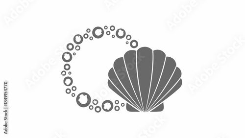 Minimalist sea shell and bubble icon representing oceanic life and marine themes