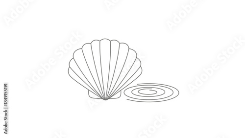 Minimalist Line Drawing of a Shell and Water Ripples Creating a Calm Seascape