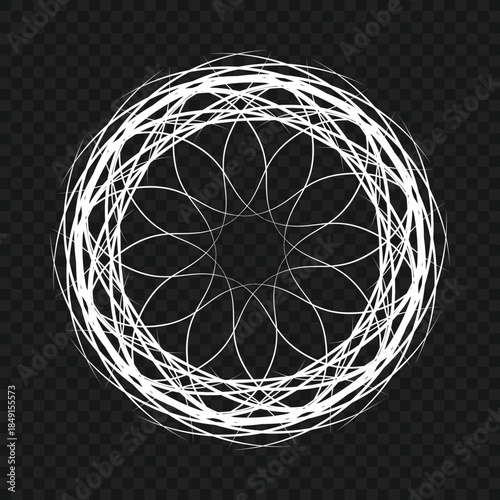 Intricate white circular line art design on with floral patterns