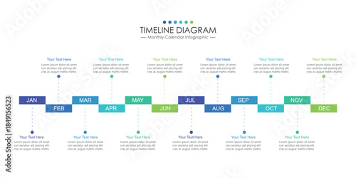 Business step timeline infographic template. Modern milestone element timeline diagram calendar, vector infographics. Monthly calender infographics for presentation.