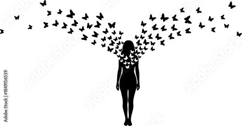 Freedom Silhouette Woman with Flying Birds – Artistic Concept Vector