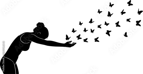 Freedom Silhouette Woman with Flying Birds – Artistic Concept Vector
