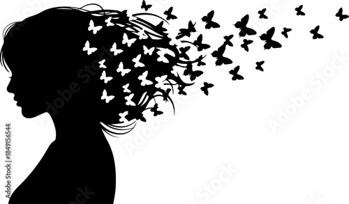 Freedom Silhouette Woman with Flying Birds – Artistic Concept Vector