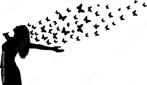 Freedom Silhouette Woman with Flying Birds – Artistic Concept Vector