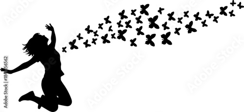 Freedom Silhouette Woman with Flying Birds – Artistic Concept Vector