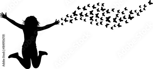 Freedom Silhouette Woman with Flying Birds – Artistic Concept Vector