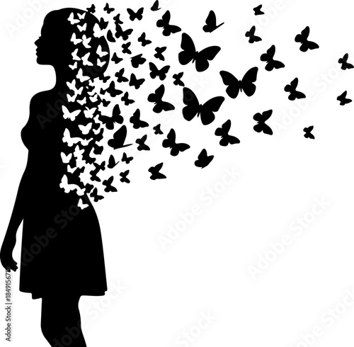 Freedom Silhouette Woman with Flying Birds – Artistic Concept Vector