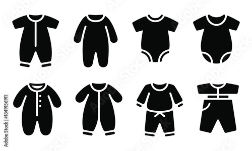 Group of Black Baby Garment Icons With Baby Clothes Infant Wear