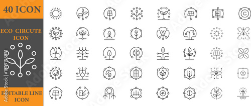 40 eco circuit line icons set for sustainable technology and ecology