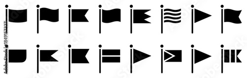 waving flag silhouette icon set