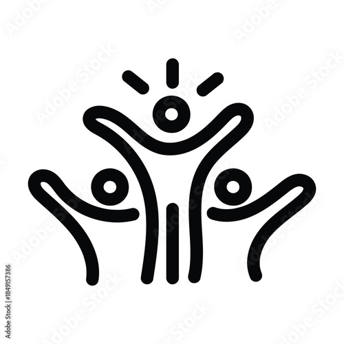 People Celebrating with Arms Up in Black Line Art