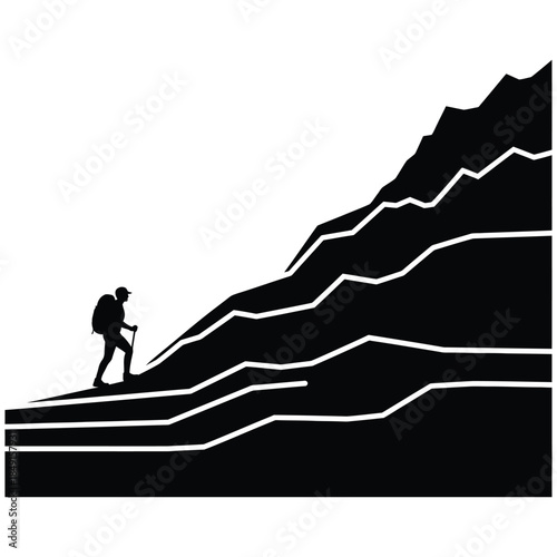 Terrain difficulty scale silhouette with layered elevation levels representing hiking and outdoor challenge assessment