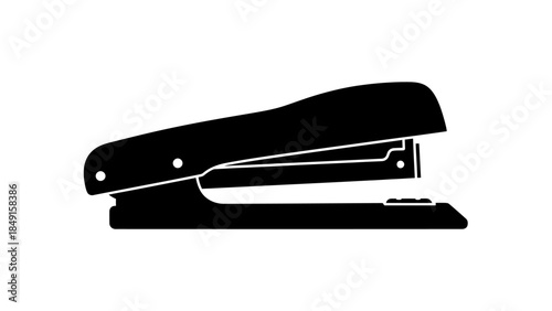 Minimalistic silhouette illustration of a stapler in black and white for office supplies thematic