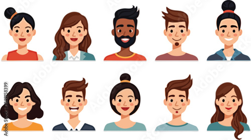 Set of women faces and icons vector illustration