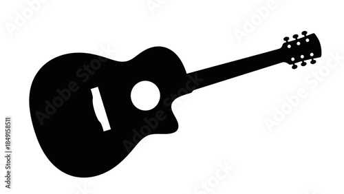 Silhouette of an Acoustic Guitar with Six Tuning Pegs on a White Background