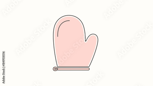 Minimalist Illustration of a Pink Oven Mitt Icon with Clean Design and Simple Lines