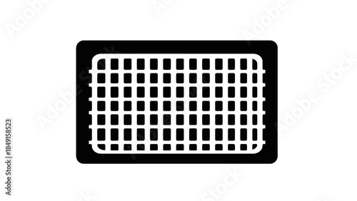 Close-up of a modern black and white textured rubber mat with a grid pattern suitable for