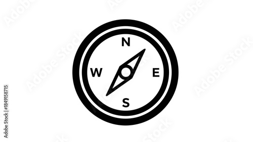 Minimalistic black and white illustrated compass symbol with cardinal directions