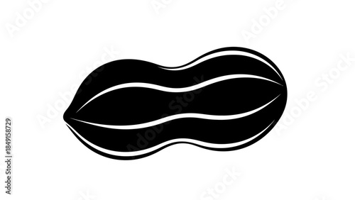 Abstract black and white depiction of an organic peanut-shaped form with flowing lines and