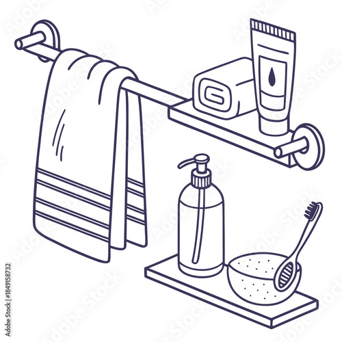 Bathroom essentials organized on a shelf