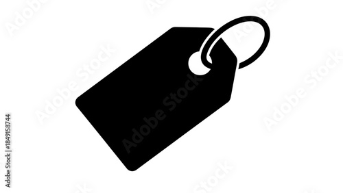 Simple black and white price or sale tag icon with a ring for attaching item label