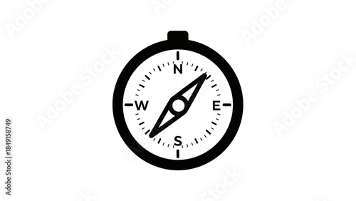 minimalist black and white compass illustration emphasizing navigation and directionality in