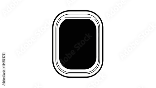 Abstract black and white geometric design resembling an airplane window or portal